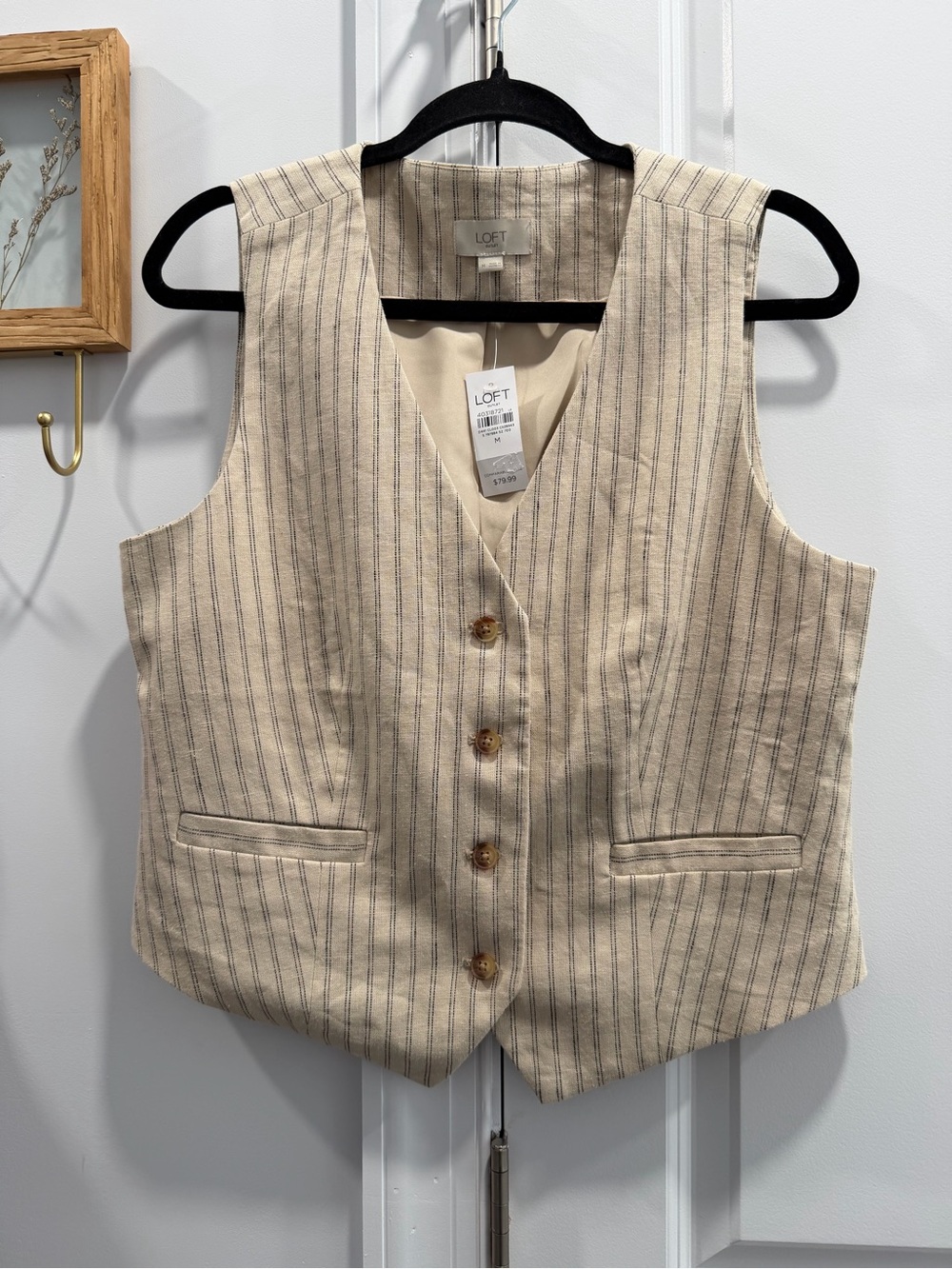LOFT Cream Pinstripe Linen-Blend Vest